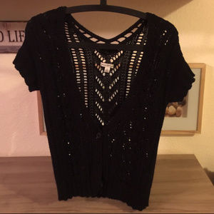 American Eagle Black Crochet Cardigan Small